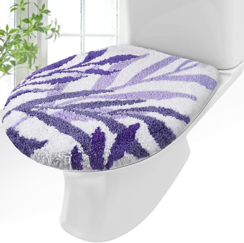 Mindsoft Purple Leaves Toilet Seat Covers Bathroom Toilet Lid Cover Soft Microfiber 17.5'' x 15'' Plush Tufted, Machine Washable, Adjustable Rubber Backing Fits Most Round Elongated Oblong Lids - Image 1